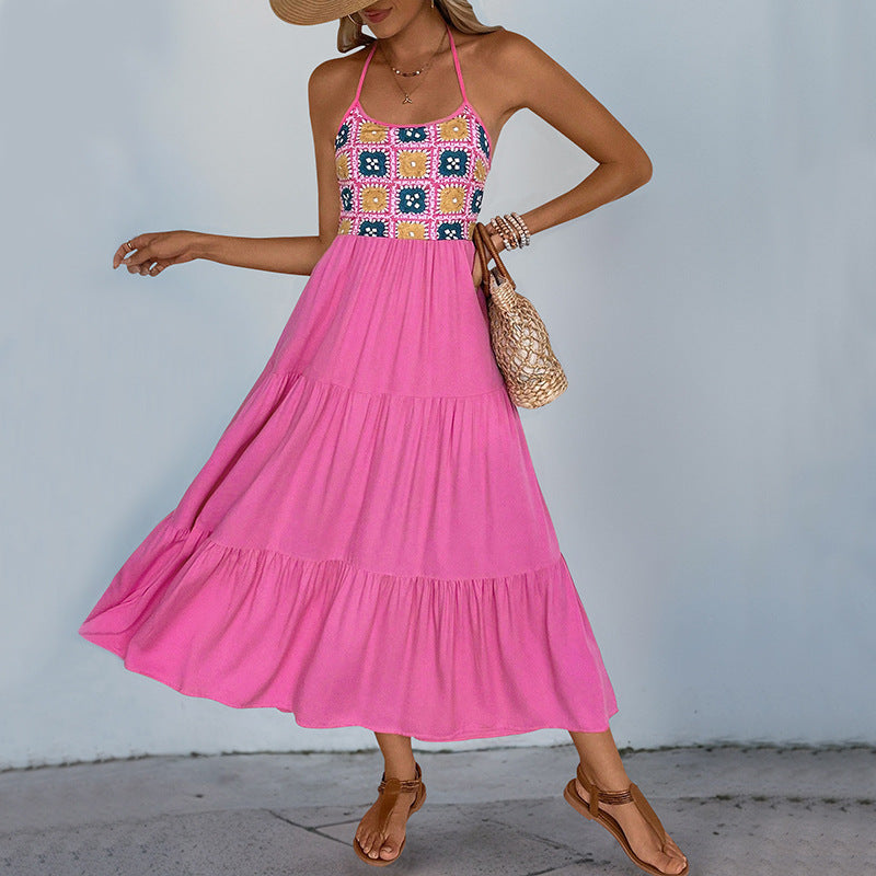 Sweet Spicy Sleeveless Halterneck Dress Women Clothing Backless Vacation Rose Printing Dress Bella Mia